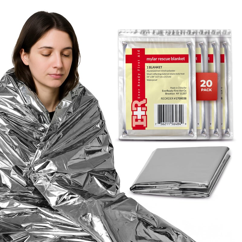 Ever Ready First Aid Mylar Rescue Blanket, Large Silver Thermal Sheet for Emergency and Survival, 54â€ x 84â€ â€“ 20 Count - Image 1
